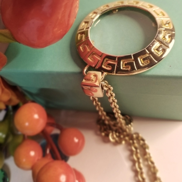 AUTHENTIC 90s GIVENCHY MONACLE GLASS SIGNED STAMPED PENDANT NECKLACE - Picture 2 of 12